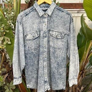 Vintage 2000s Anchor Blue Acid Wash Denim Shirt Blue Cotton Size L